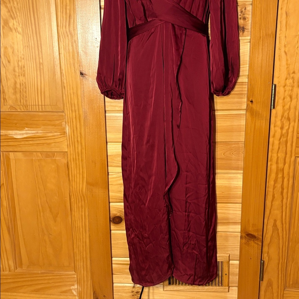 NWT Silk Pin Up Art Burgundy Sexy Wrap Formal Cocktail Maxi Dress Size Large - Picture 6 of 14